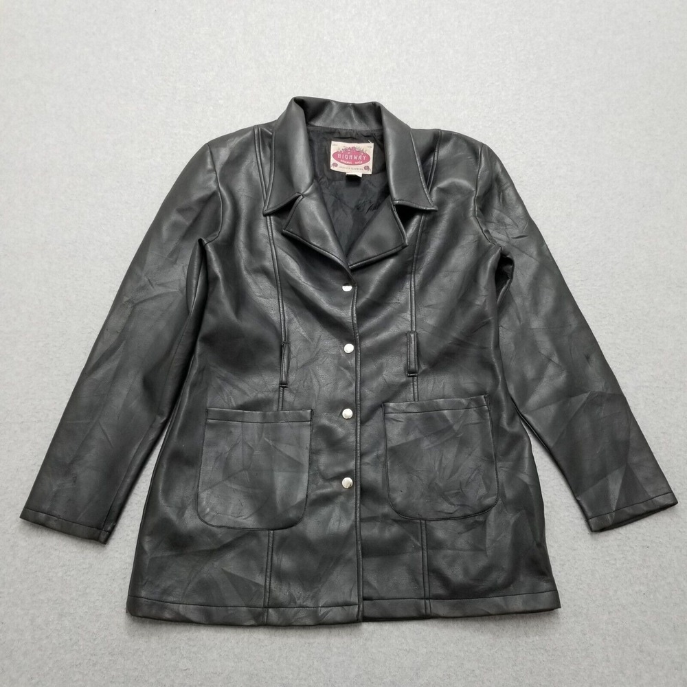 Highway Jacket Womens Medium Black Snap Pockets Faux Leather